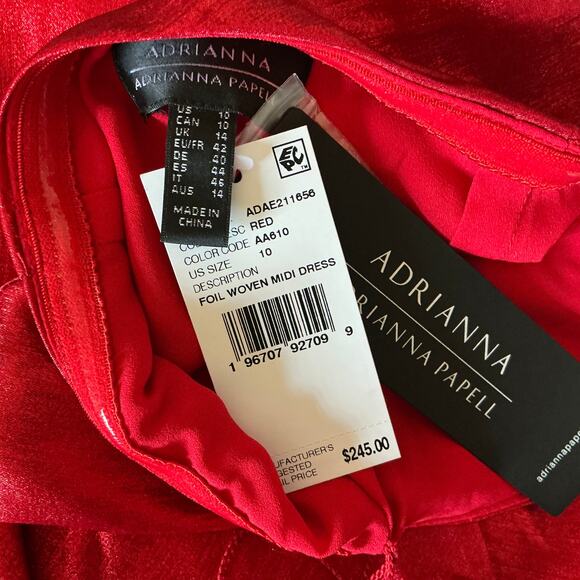 Adrianna Papell Red Metallic Satin Cocktail Dress Size 10 Sleeveless Midi Halter - Picture 10 of 14